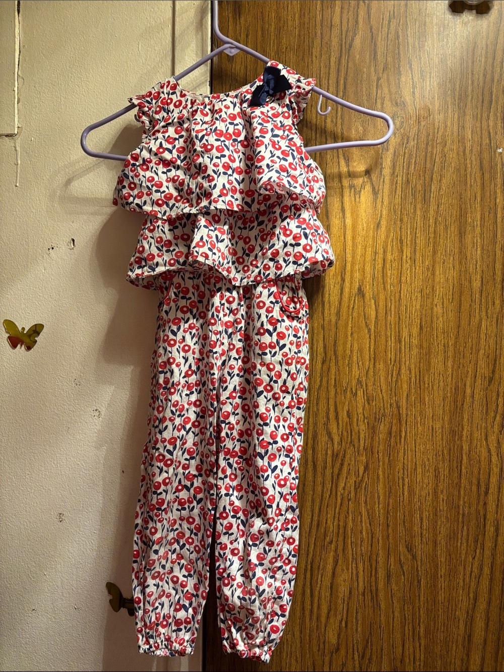 Mayoral White Jumpsuit with Red Floral Print